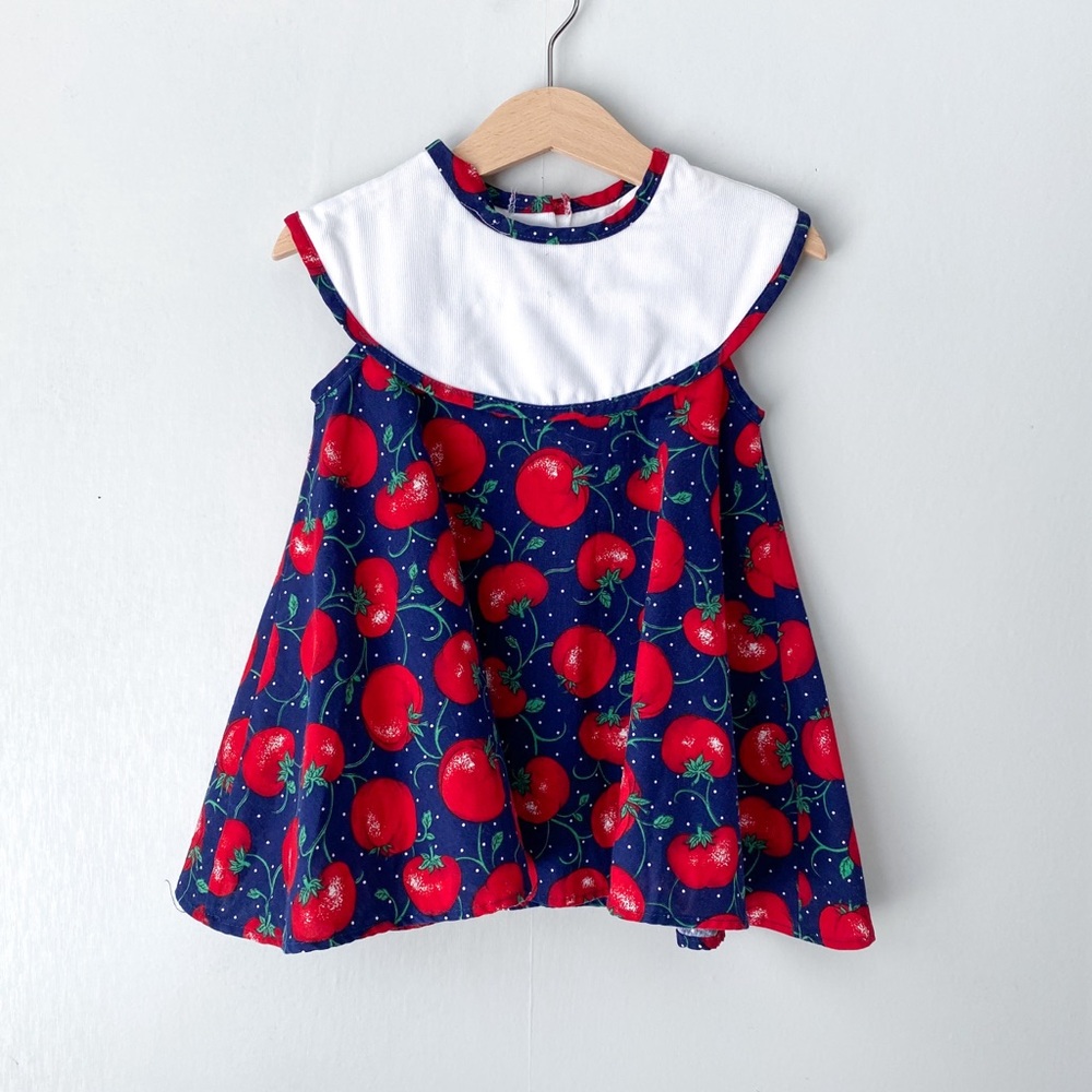 Vintage Tomato Print Navy Blue Dress 2T